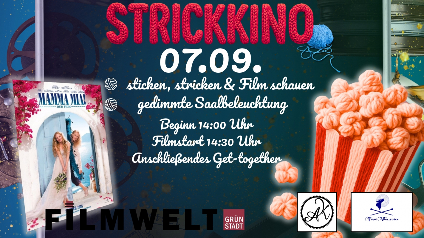 Bild zu Sonntag, 7. September - 14: 30 Uhr | 1. Grünstadter Strickkino mit dem Film Mamma Mia! - 1
