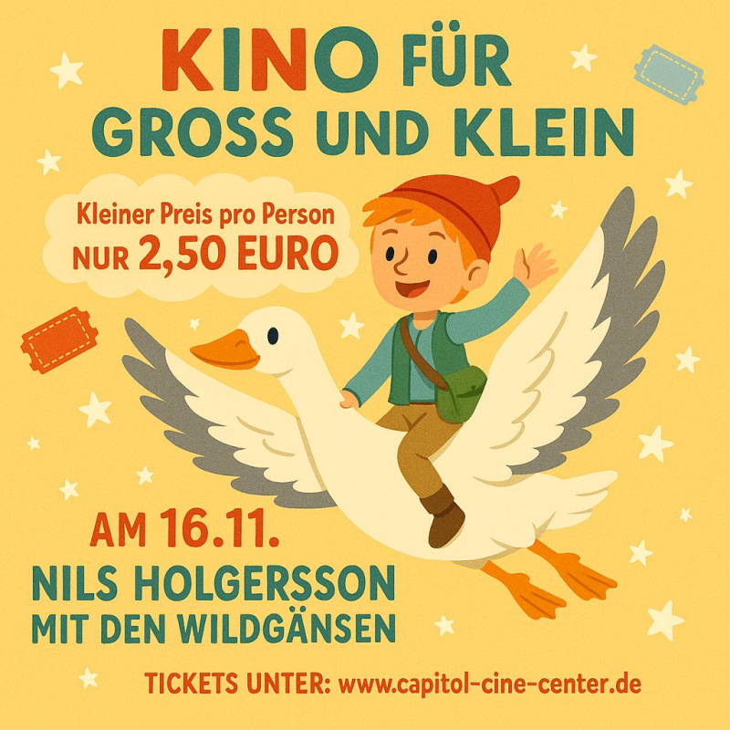 Bild zu KINDERKINO Die wunderbare Reise des kleinen Nils Holgersson mit den Wildgä Eintrittspreis 2, 50 Euro - 1